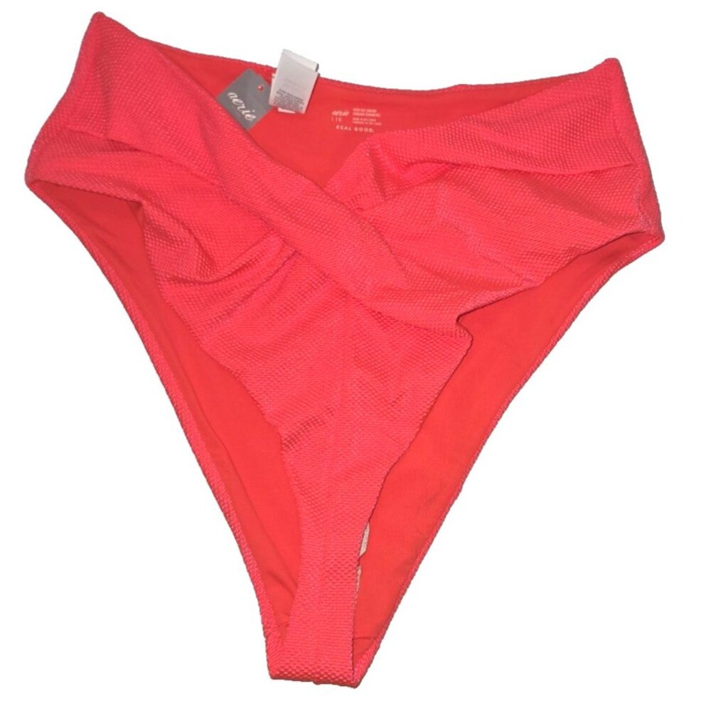 Aerie Pink Orange Hues High Cut Cheeky Swim Bathing Suit Bottom NEW L $34.95